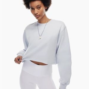 ARITZIA TNA Mirror Blue Cozy Fleece Perfect Cropped Sweatshirt Size XS NWT